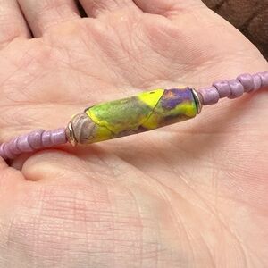 Handmade purple yellow clay bracelet stretchy elastic b32